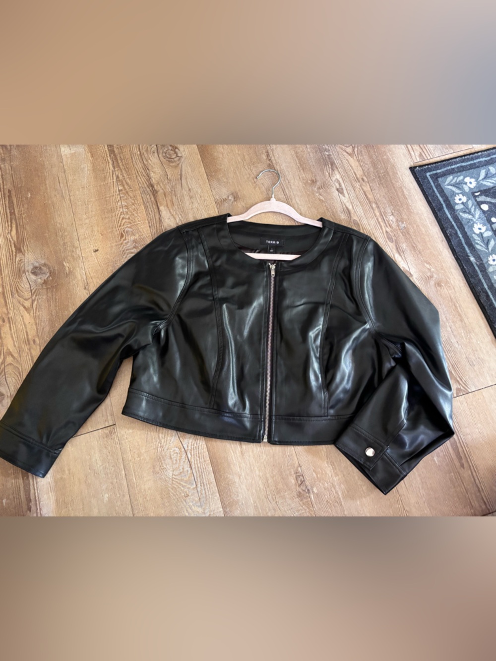 Black Faux Leather Zip Front Women's Jacket